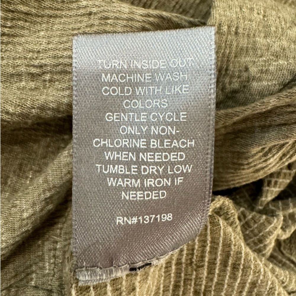 Marled Button Up Tie Front Shirt Womens S Beige Crinkle Waffle Stretch Roll Tab - Picture 9 of 9